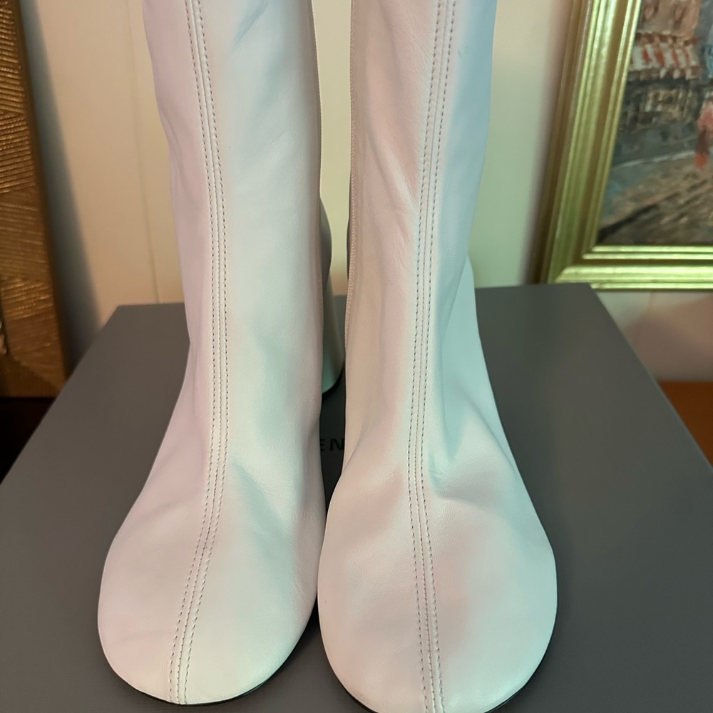 Balenciaga Cream Mid-Calf Block Heel Zip Boots - Picture 2 of 8